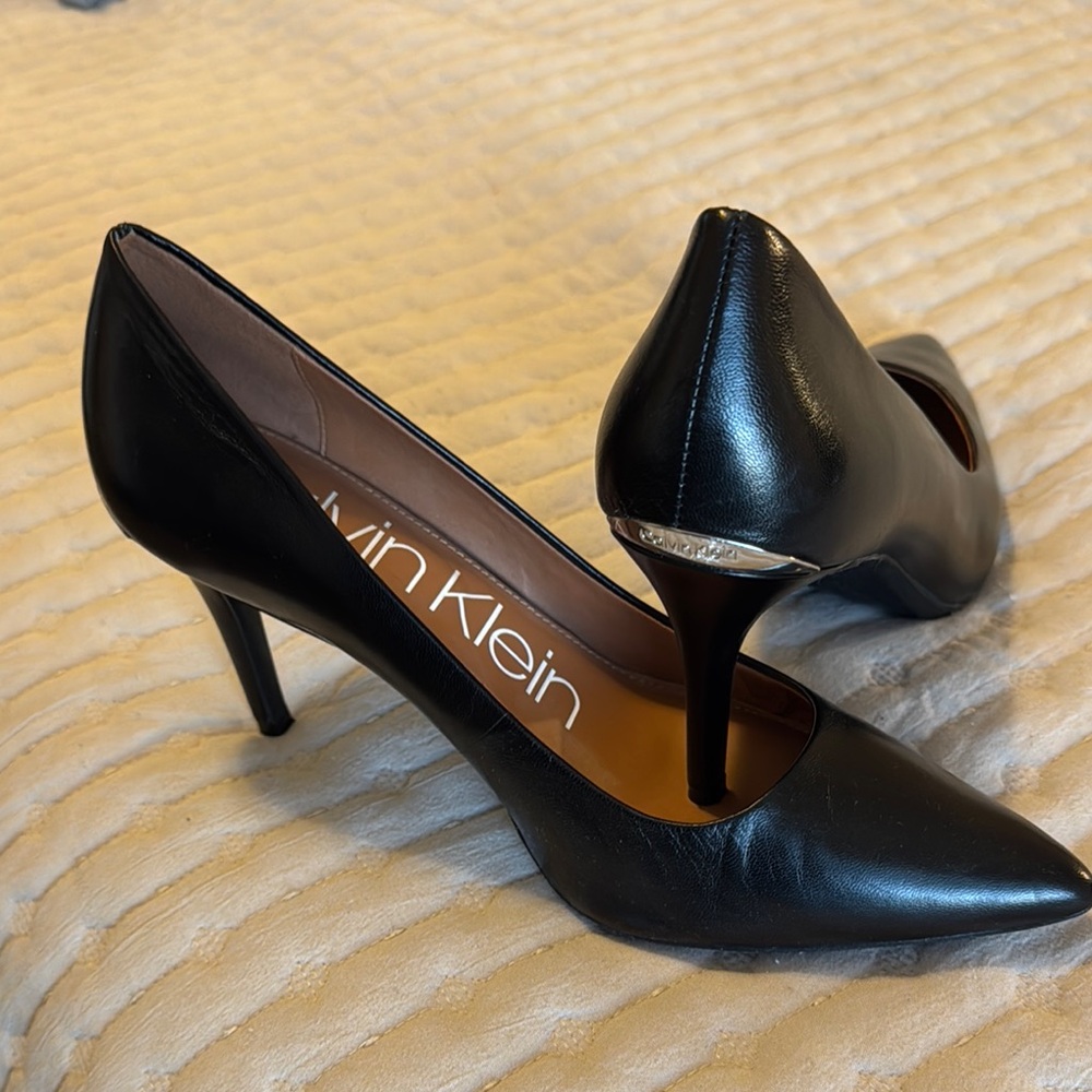 Calvin Klein Black Leather Heels with Pointed Toe